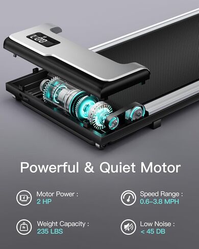 وسادة مشي صغيرة من UMAY مع حزام جري أوسع، جهاز مشي 2 في 1 قابل للطي للمكتب المنزلي، جهاز مشي صغير تحت المكتب للمشي والركض، جهاز مشي محمول خفيف الوزن مزود بعجلة in Kuwait