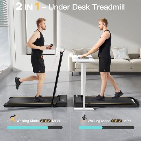 UMAY Mini Walking Pad with Wider Running Belt, 2 in 1 Foldable Treadmills for Home Office, Small Under Desk Treadmill for Walking Jogging Running, Portable Lightweight Walking Treadmills with Wheel in Saudi Arabia
