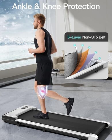 وسادة مشي صغيرة من UMAY مع حزام جري أوسع، جهاز مشي 2 في 1 قابل للطي للمكتب المنزلي، جهاز مشي صغير تحت المكتب للمشي والركض، جهاز مشي محمول خفيف الوزن مزود بعجلة in Kuwait