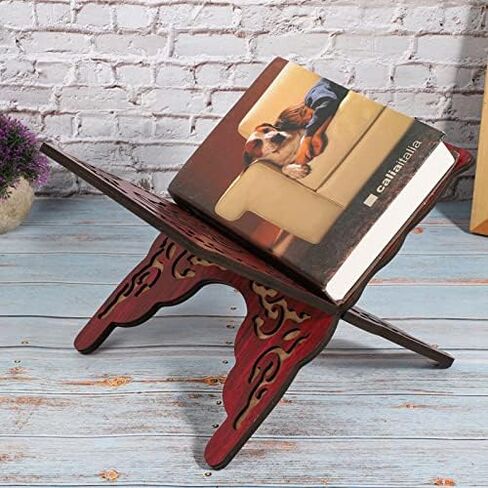 TOPINCN 2Pcs Wooden Quran Muslim Book Holder Stand, Handcraft Wooden Book Holder Detachable Retro Carved Red Muslim Reading Bookshelf Holder in Saudi Arabia