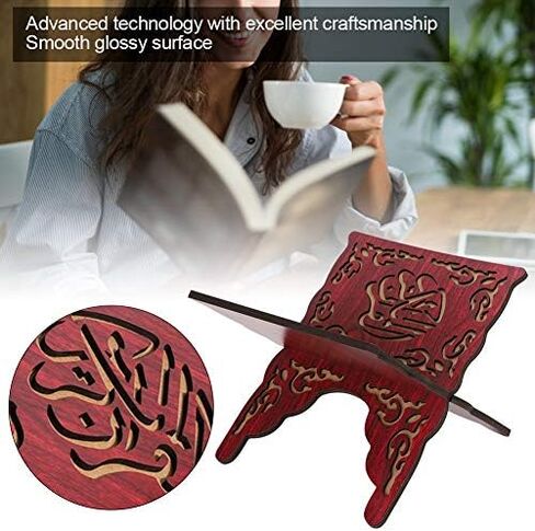 TOPINCN 2Pcs Wooden Quran Muslim Book Holder Stand, Handcraft Wooden Book Holder Detachable Retro Carved Red Muslim Reading Bookshelf Holder in Saudi Arabia