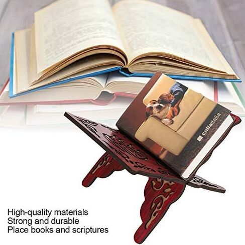 TOPINCN 2Pcs Wooden Quran Muslim Book Holder Stand, Handcraft Wooden Book Holder Detachable Retro Carved Red Muslim Reading Bookshelf Holder in Saudi Arabia