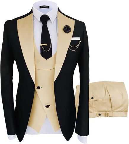 Wangyue Mens 3 Piece Slim Fit Suit Wedding Prom Tuxedo Formal Business Suits for Men Blazer Vest Pants Set in Kuwait