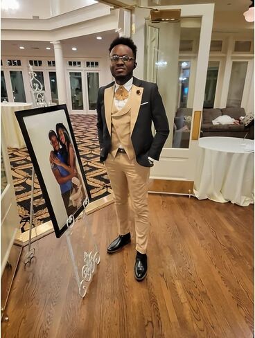 Wangyue Mens 3 Piece Slim Fit Suit Wedding Prom Tuxedo Formal Business Suits for Men Blazer Vest Pants Set in Kuwait