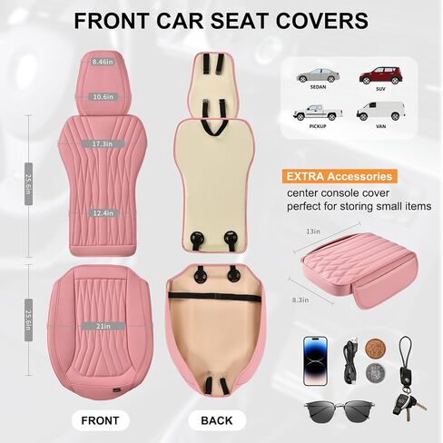 2 Pack Leather Front Car Seat Covers, Universal Sideless Auto Seat Protectors with Storage Pocket and Center Console Covers, Compatible with Most of Vehicles - SUVs/Sedans/Pickup Trucks, Beige in Kuwait