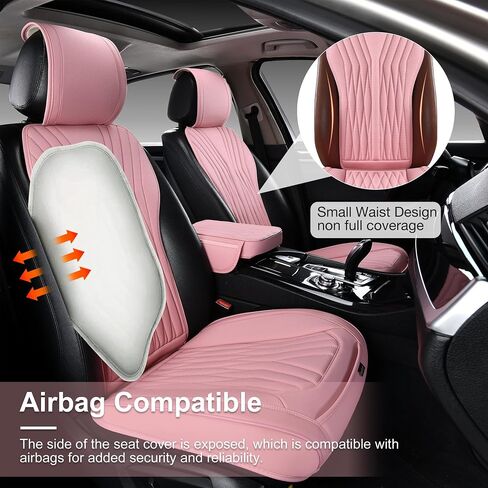 2 Pack Leather Front Car Seat Covers, Universal Sideless Auto Seat Protectors with Storage Pocket and Center Console Covers, Compatible with Most of Vehicles - SUVs/Sedans/Pickup Trucks, Beige in Kuwait