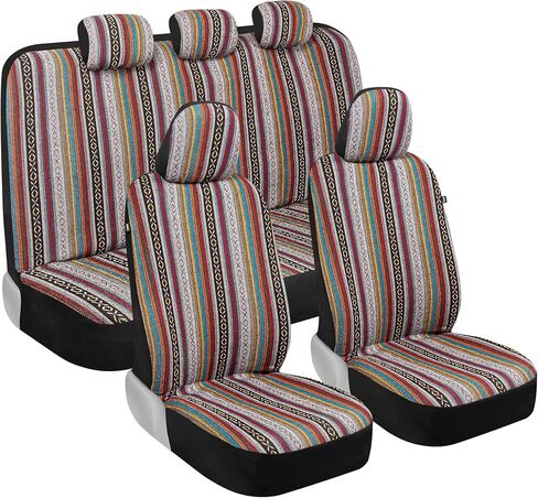 BDK Saddle Blanket Seat Covers for Cars Full Set - Multi-Color Baja Striped Woven Mexican with Matching Headrest Covers for Truck Auto Van SUV in Saudi Arabia