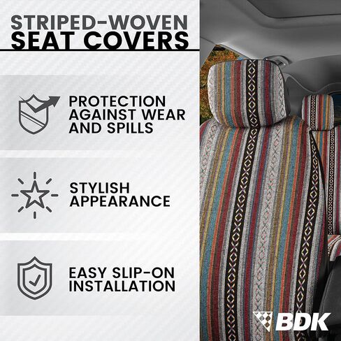 BDK Saddle Blanket Seat Covers for Cars Full Set - Multi-Color Baja Striped Woven Mexican with Matching Headrest Covers for Truck Auto Van SUV in Saudi Arabia