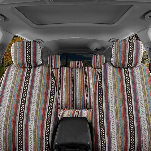 BDK Saddle Blanket Seat Covers for Cars Full Set - Multi-Color Baja Striped Woven Mexican with Matching Headrest Covers for Truck Auto Van SUV in Saudi Arabia