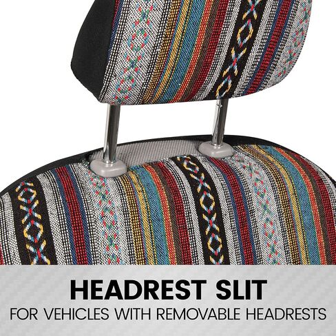 BDK Saddle Blanket Seat Covers for Cars Full Set - Multi-Color Baja Striped Woven Mexican with Matching Headrest Covers for Truck Auto Van SUV in Saudi Arabia