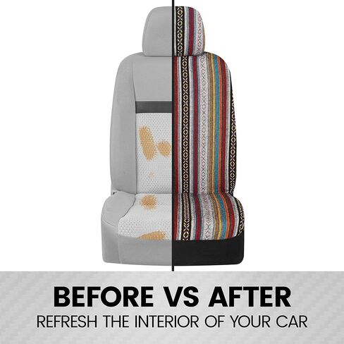 BDK Saddle Blanket Seat Covers for Cars Full Set - Multi-Color Baja Striped Woven Mexican with Matching Headrest Covers for Truck Auto Van SUV in Saudi Arabia