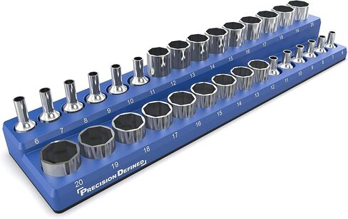 حامل منظم مقبس الأدوات المغناطيسي المحدد بدقة، متري، 19 مقبسًا (محرك 1/2 بوصة (متري)، أزرق) in Kuwait