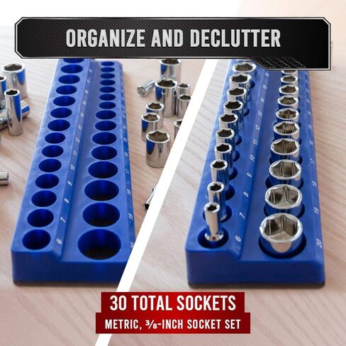 حامل منظم مقبس الأدوات المغناطيسي المحدد بدقة، متري، 19 مقبسًا (محرك 1/2 بوصة (متري)، أزرق) in Kuwait