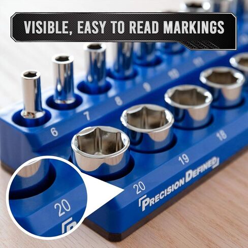 حامل منظم مقبس الأدوات المغناطيسي المحدد بدقة، متري، 19 مقبسًا (محرك 1/2 بوصة (متري)، أزرق) in Kuwait