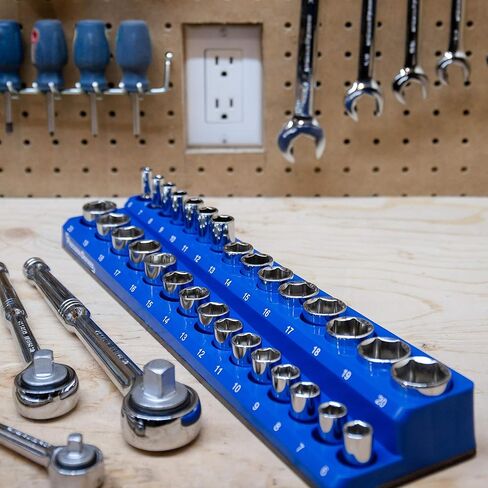 حامل منظم مقبس الأدوات المغناطيسي المحدد بدقة، متري، 19 مقبسًا (محرك 1/2 بوصة (متري)، أزرق) in Kuwait