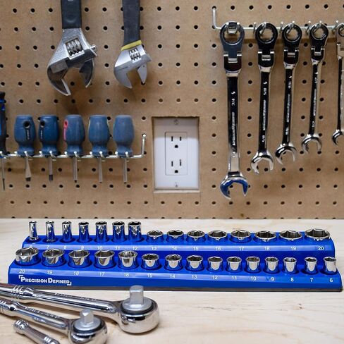 حامل منظم مقبس الأدوات المغناطيسي المحدد بدقة، متري، 19 مقبسًا (محرك 1/2 بوصة (متري)، أزرق) in Kuwait