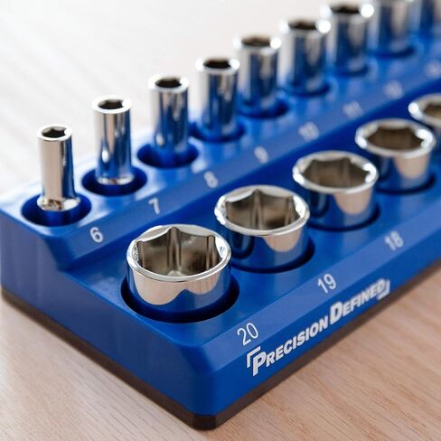 حامل منظم مقبس الأدوات المغناطيسي المحدد بدقة، متري، 19 مقبسًا (محرك 1/2 بوصة (متري)، أزرق) in Kuwait