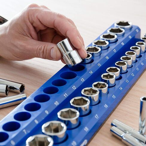 حامل منظم مقبس الأدوات المغناطيسي المحدد بدقة، متري، 19 مقبسًا (محرك 1/2 بوصة (متري)، أزرق) in Kuwait