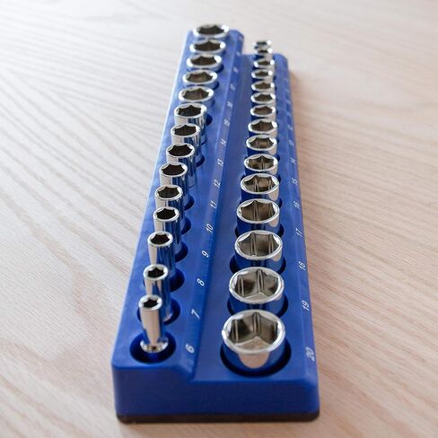 حامل منظم مقبس الأدوات المغناطيسي المحدد بدقة، متري، 19 مقبسًا (محرك 1/2 بوصة (متري)، أزرق) in Kuwait