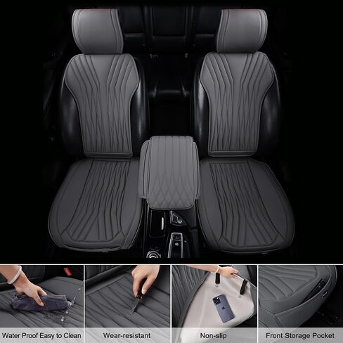 أغطية مقاعد السيارة الأمامية من الجلد الوردي من BWTJF، عبوتان من واقيات السيارات العالمية بدون جوانب للمقاعد الأمامية مع جيب تخزين وأغطية وحدة التحكم المركزية، متوافقة مع 95% من السيارات (سيدان/SUV/بيك أب/شاحنة) in Kuwait