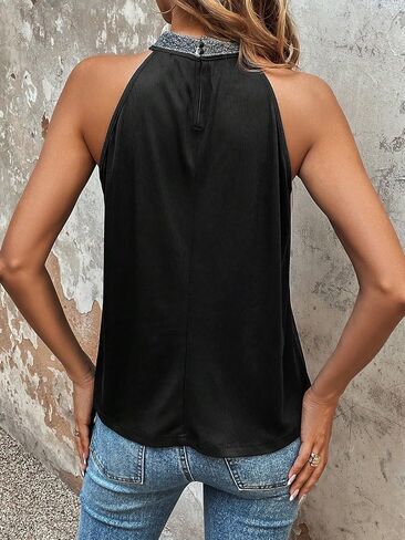 MakeMeChic Women's Mock Neck Sleeveless Pleated Camisole Halter Top Solid Casual Vest in Saudi Arabia
