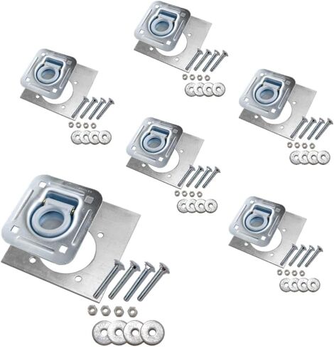 6-pack - Recessed Pan D-ring Trailer Tie Downs (6,000 Lb. Capacity) and Heavy Backer Plates, Including Mounting Hardware (Complete Set: 24 Carriage Bolts, Washers and Nylon Lock Nuts) in Saudi Arabia