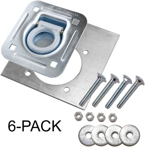 6-pack - Recessed Pan D-ring Trailer Tie Downs (6,000 Lb. Capacity) and Heavy Backer Plates, Including Mounting Hardware (Complete Set: 24 Carriage Bolts, Washers and Nylon Lock Nuts) in Saudi Arabia