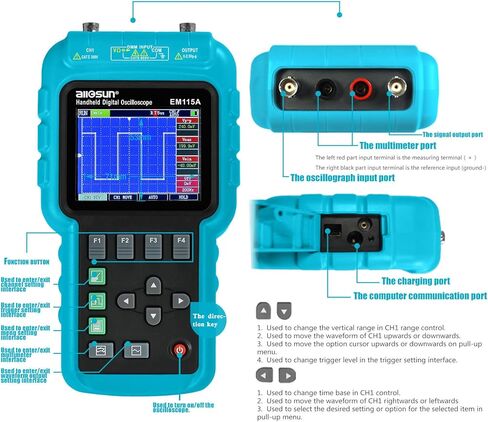 allsun 3 in 1 Digital Oscilloscope Meter Handheld Automotive Diagnostic Lab Scope with USB Computer Interface DMM LED 50MHz 1 Channel,Blue in Kuwait