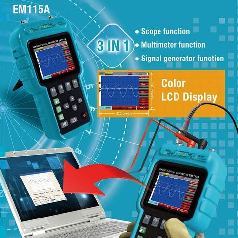 allsun 3 in 1 Digital Oscilloscope Meter Handheld Automotive Diagnostic Lab Scope with USB Computer Interface DMM LED 50MHz 1 Channel,Blue in Kuwait