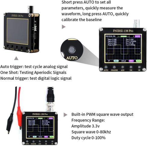 طقم راسم الذبذبات الرقمي الصغير TOWRITE 138 Pro LCD محمول باليد، شاشة LCD 2.4 بوصة، 200 كيلو هرتز، راسم الذبذبات الرقمي المحمول، معدل أخذ العينات 2.5 متر/الثانية مع PWM in Saudi Arabia