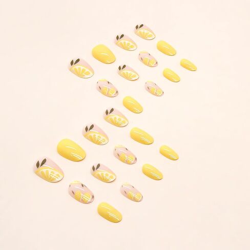 IMSOHOT Press on Nails Oval Short Fake Nails Glossy Glue on Nails White Blue Flower Round Acrylic False Nails with Designs Full Cover Cute Artificial Nails for Women 24Pcs in Kuwait