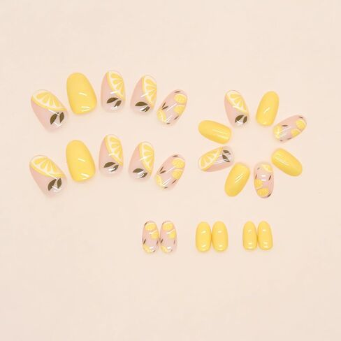 IMSOHOT Press on Nails Oval Short Fake Nails Glossy Glue on Nails White Blue Flower Round Acrylic False Nails with Designs Full Cover Cute Artificial Nails for Women 24Pcs in Kuwait