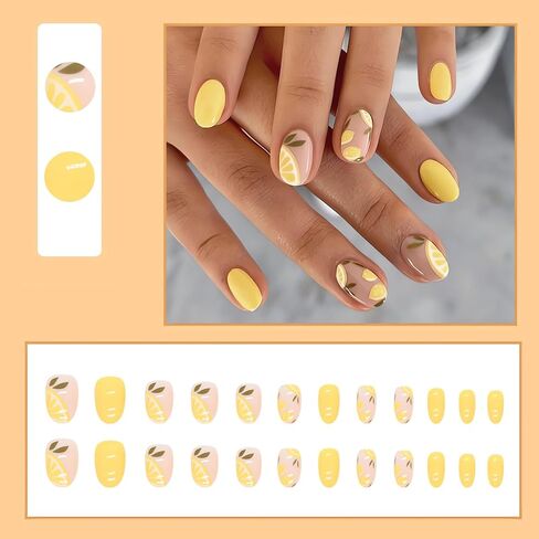 IMSOHOT Press on Nails Oval Short Fake Nails Glossy Glue on Nails White Blue Flower Round Acrylic False Nails with Designs Full Cover Cute Artificial Nails for Women 24Pcs in Kuwait