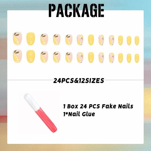 IMSOHOT Press on Nails Oval Short Fake Nails Glossy Glue on Nails White Blue Flower Round Acrylic False Nails with Designs Full Cover Cute Artificial Nails for Women 24Pcs in Kuwait