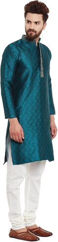 Sojanya (Since 1958, Men's Emerald Green Jacquard Silk Kurta & Churidaar Pyjama in Saudi Arabia