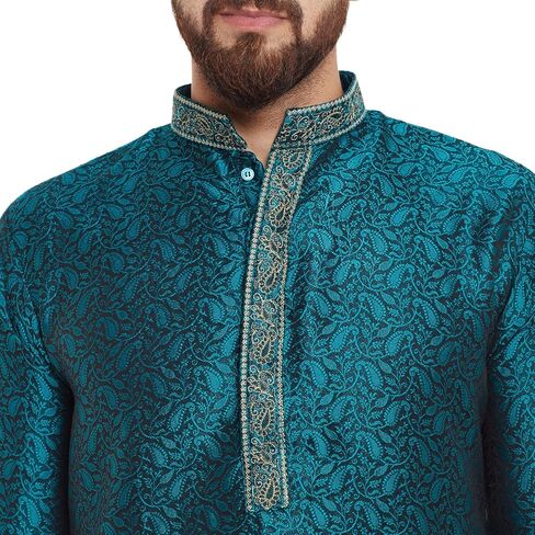 Sojanya (Since 1958, Men's Emerald Green Jacquard Silk Kurta & Churidaar Pyjama in Saudi Arabia