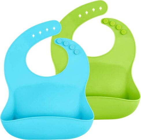 WeeSprout Waterproof Silicone Baby Bibs (Set of 2) | Pocket to Catch Food in Saudi Arabia