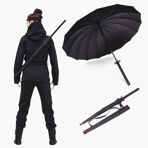 wwcai Samurai Umbrella Novel Umbrella Semi-Automatic Samurai Windproof Rainproof Outdoor Umbrella.Sunshade Black Umbrella,Creative Gift in Saudi Arabia