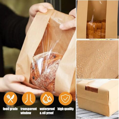 أكياس خبز للخبز المنزلي، عبوة من 25 كيسًا، أكياس خبز ورقية مع نافذة شفافة، أكياس تغليف المواد الغذائية من كرافت لتخزين الخبز والبسكويت، تتضمن 25 ملصقًا للختم (12.2 بوصة × 8.3 بوصة × 3.5 بوصة) in Kuwait