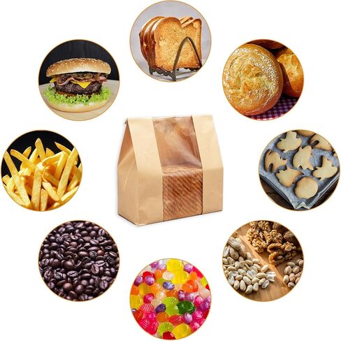 أكياس خبز للخبز المنزلي، عبوة من 25 كيسًا، أكياس خبز ورقية مع نافذة شفافة، أكياس تغليف المواد الغذائية من كرافت لتخزين الخبز والبسكويت، تتضمن 25 ملصقًا للختم (12.2 بوصة × 8.3 بوصة × 3.5 بوصة) in Kuwait