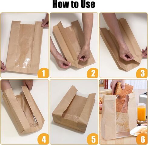 أكياس خبز للخبز المنزلي، عبوة من 25 كيسًا، أكياس خبز ورقية مع نافذة شفافة، أكياس تغليف المواد الغذائية من كرافت لتخزين الخبز والبسكويت، تتضمن 25 ملصقًا للختم (12.2 بوصة × 8.3 بوصة × 3.5 بوصة) in Kuwait