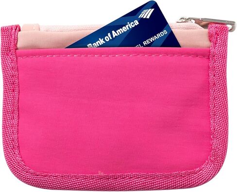 حامل بطاقات محفظة RFID صغير الحجم من Mum's Memory للرجال والنساء، محفظة بسحاب أمامي وخلفي مكونة من 6 جيوب وحامل بطاقات متطابق مع سلسلة مفاتيح معصم (وردي + وردي) in Kuwait