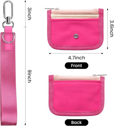 حامل بطاقات محفظة RFID صغير الحجم من Mum's Memory للرجال والنساء، محفظة بسحاب أمامي وخلفي مكونة من 6 جيوب وحامل بطاقات متطابق مع سلسلة مفاتيح معصم (وردي + وردي) in Kuwait