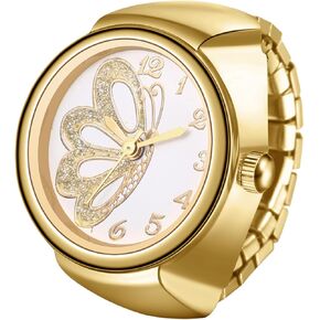ساعة إصبع مرنة Lancardo Vintage: Rhinestone Quartz Bling Gold Silver Tone Ring Watch for Women Men Valentines Day in Kuwait