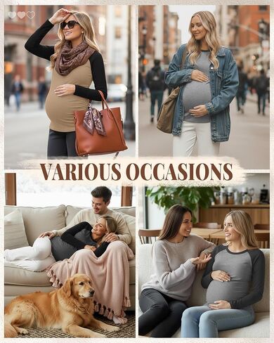 3 Pack Women's Maternity Shirts, Pregnancy Crew Neck Long Sleeve Tops Sides Ruched Color Block Mama Clothes in Saudi Arabia