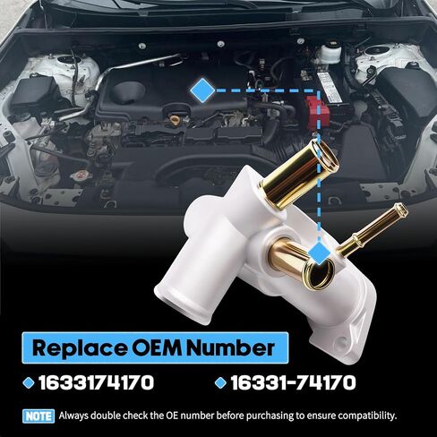 أنبوب مخرج مياه مشعاع المحرك مناسب لـ 1996-1998 Toyota RAV4 مناسب لـ 1992-1996 Toyota Camry أنبوب إمداد المياه يستبدل 1633174170 16331-74170 in Kuwait