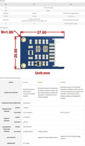 وحدة الاستشعار البيئي BME280، مستشعر الضغط الجوي لدرجة الحرارة والرطوبة، واجهة I2C SPI، 3.3 فولت/5 فولت، لـ Raspberry Pi/Arduino / STM32، دقة عالية وطاقة منخفضة in Saudi Arabia