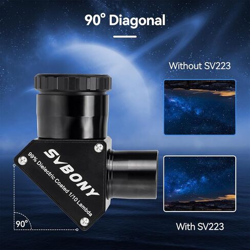 SVBONY SV223 مرآة قطرية 90 درجة، طلاء عازل عاكس بنسبة 99% صورة نجمة قطرية 2 بوصة مع محول 1.25 بوصة، محول قطري للتلسكوب الفلكي in Kuwait