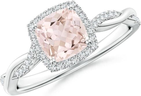 أنجارا خاتم الخطوبة الطبيعية للنساء | ملتوية وسادة شانك Morganite هالة الخطوبة في 14K الصلبة الذهب/البلاتين | عيد ميلاد أبريل ، هدية مجوهرات الأحجار الكريمة in Saudi Arabia