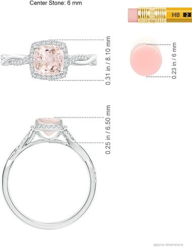 أنجارا خاتم الخطوبة الطبيعية للنساء | ملتوية وسادة شانك Morganite هالة الخطوبة في 14K الصلبة الذهب/البلاتين | عيد ميلاد أبريل ، هدية مجوهرات الأحجار الكريمة in Saudi Arabia